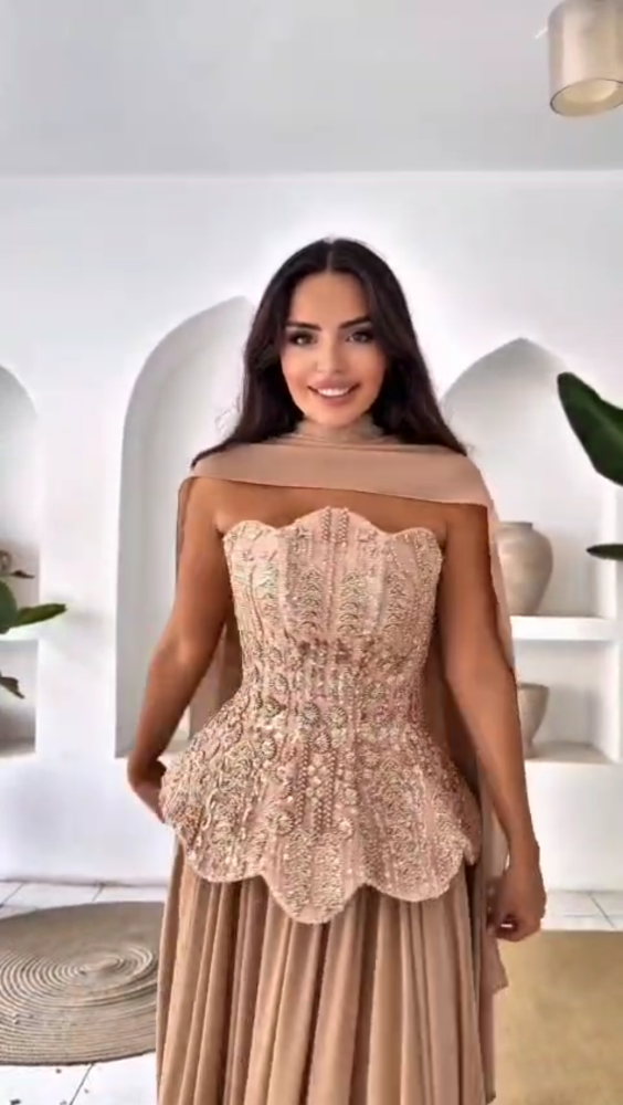فستان سهره شيفون جورجيت بتطريز راقي