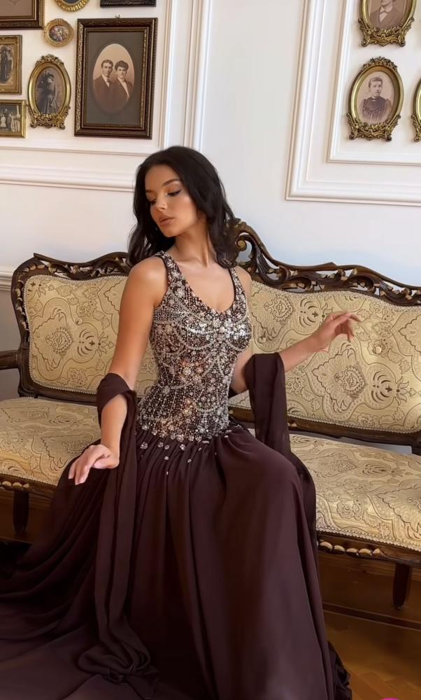 فــســتان سهرة أنيق جورجيت تطريز يدوي راقي
