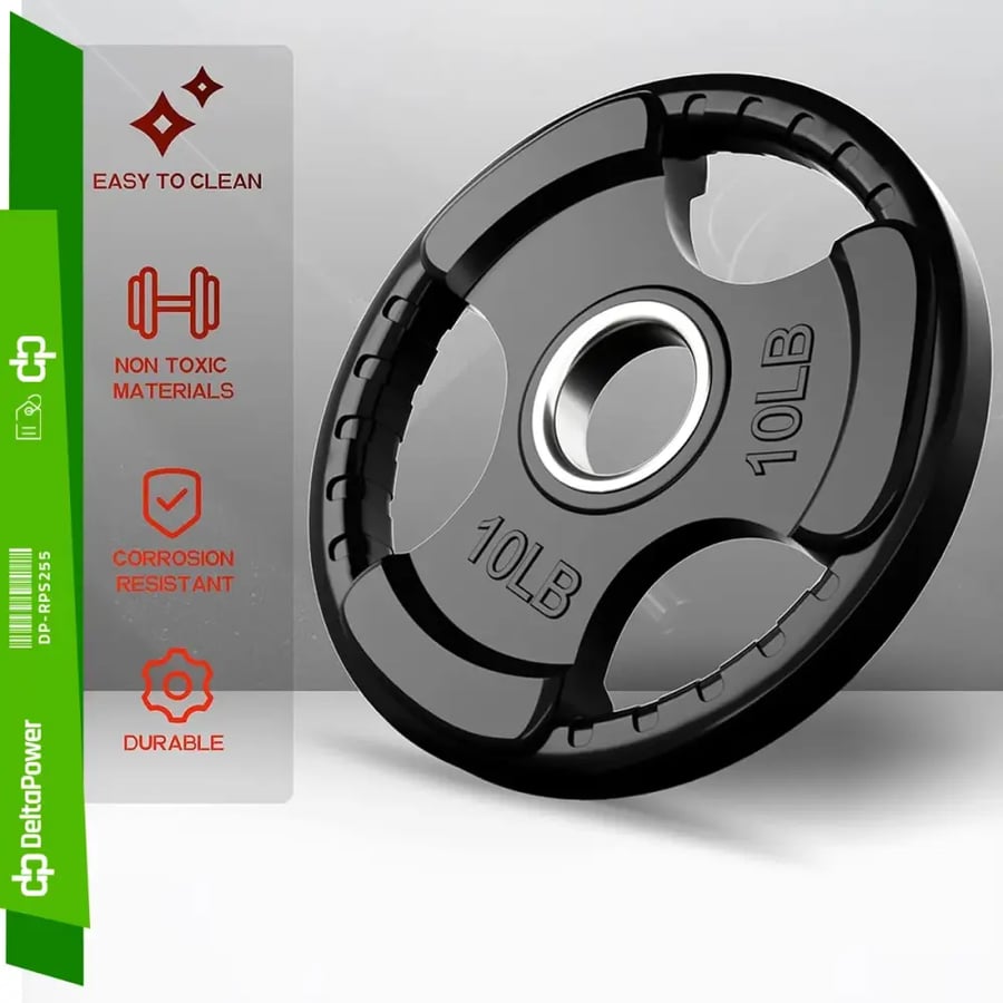 Delta Power Olympic Rubber Tri Grip Weight Plates Set DP-RPS255 12 PCS