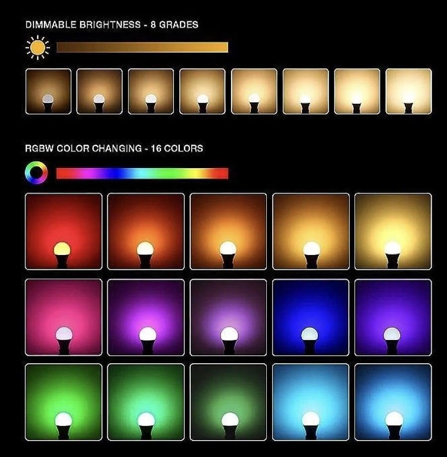 لمبة كروي RGB ملون 5 واط 16 لون مع ريموت تحكم يمنحك خاصية إختيار اللون المناسب ودرجة السطوع