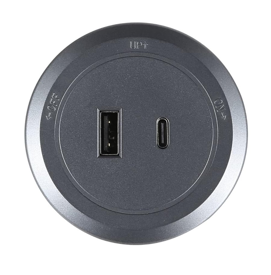 فيش رمادي جرافيت دائري مجرى مسار كهربائي مجوز يو إس بي وتايب سي (USB+TYPE-C)
