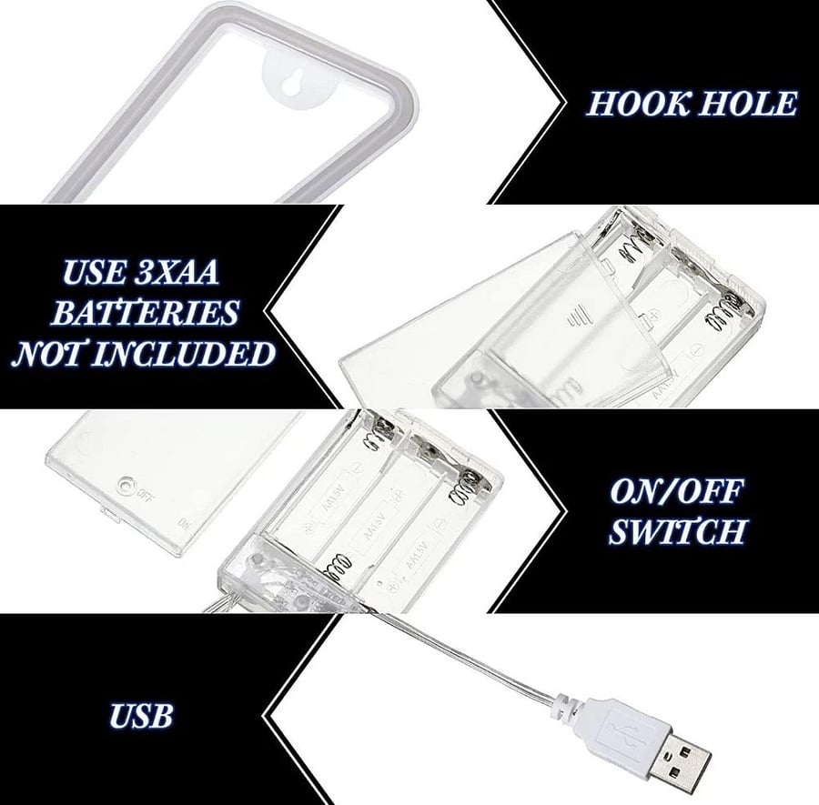 مصباح اضاءة ليد نيون على شكل صاعقة مضيئة للديكور، ازرق تعمل بالبطارية و USB