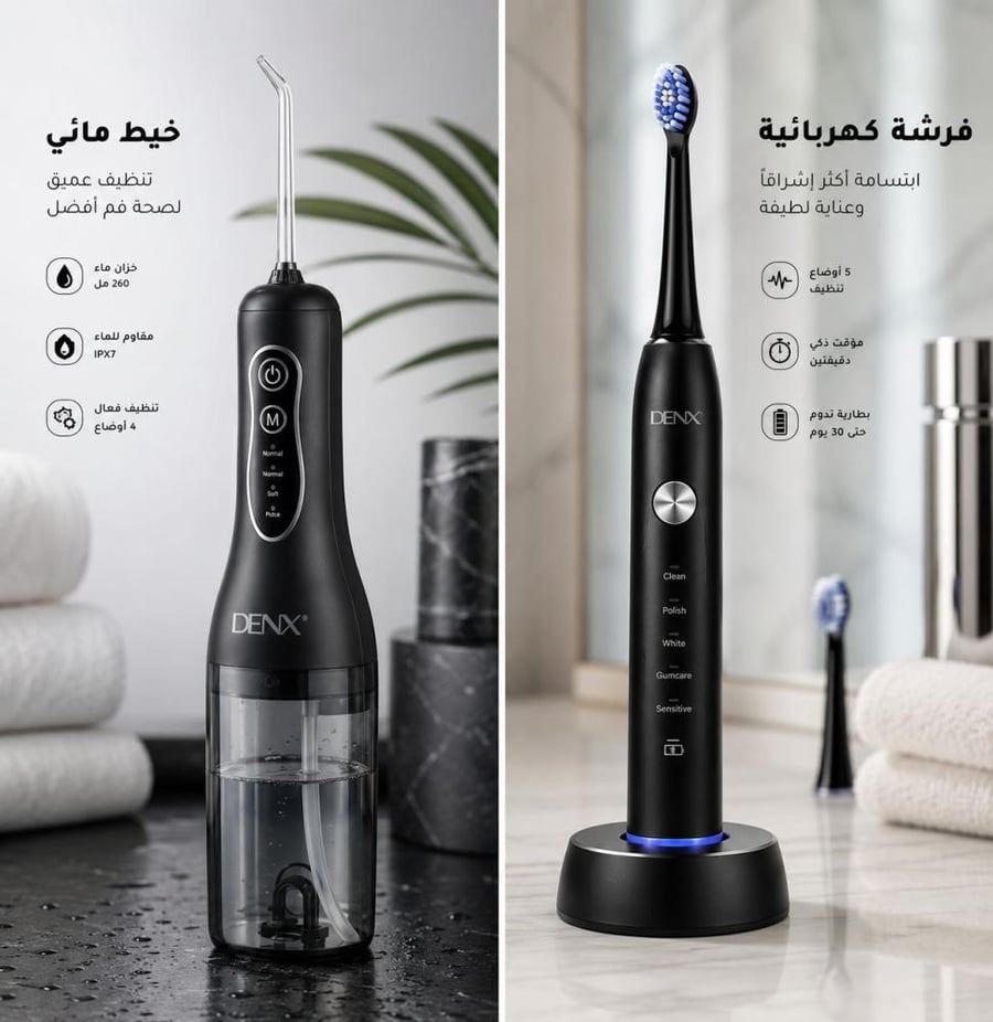 جهاز خيط الأسنان المائي + فرشاة كهربائية