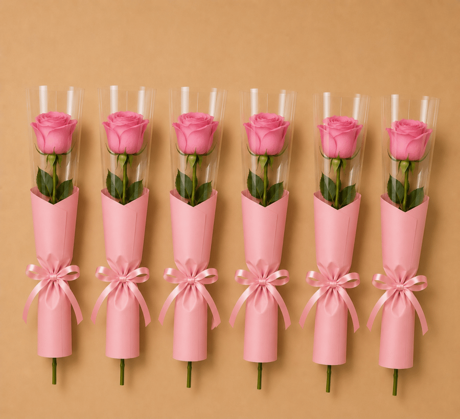 توزيعات جوري وردي مع غلاف وردي