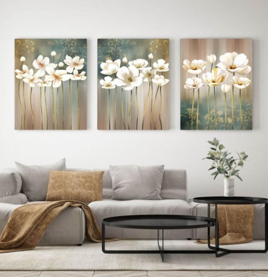 لوحات ثلاثيه بدون برواز (Three-Panel Frameless Wall Art)