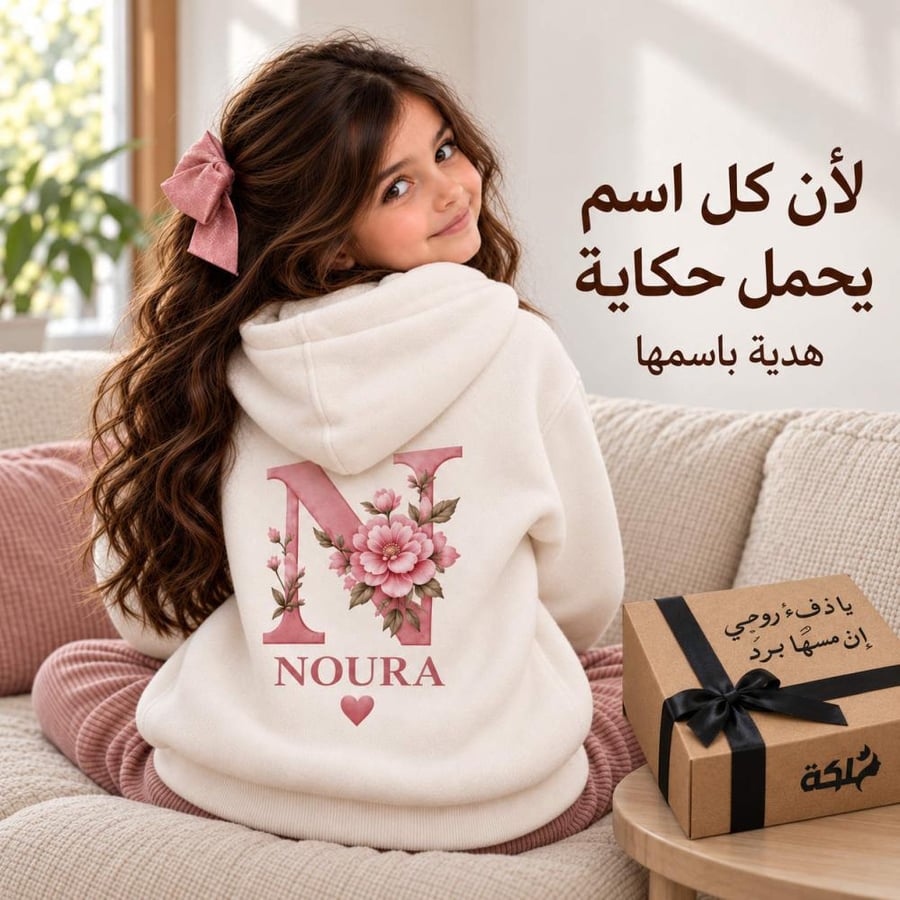هودي بناتي شتوي للأطفال بطباعة الاسم والحرف حسب الطلب