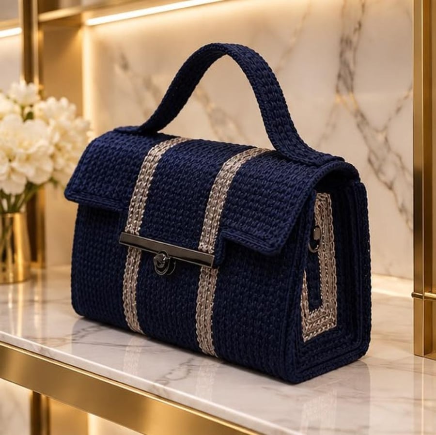 Navy Noir Clasp Bag