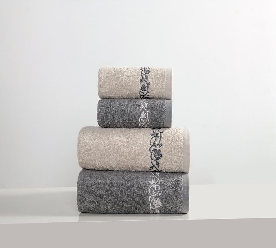 Bathrobe and towel set 12 pieces 100% cotton gray and beige