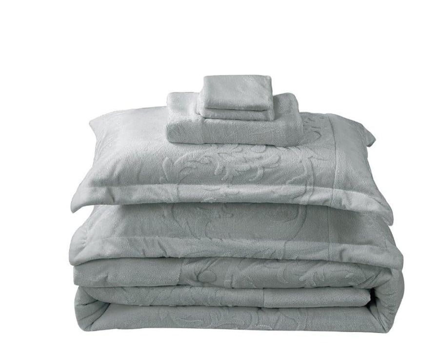 Winter duvet cover set 4 pieces - gray with jacquard flannel single and a half