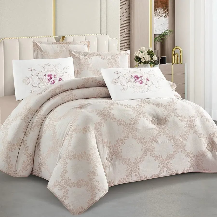 Eid bouquet | Saba summer double bedspread 6 pieces beige + two pillows + air freshener