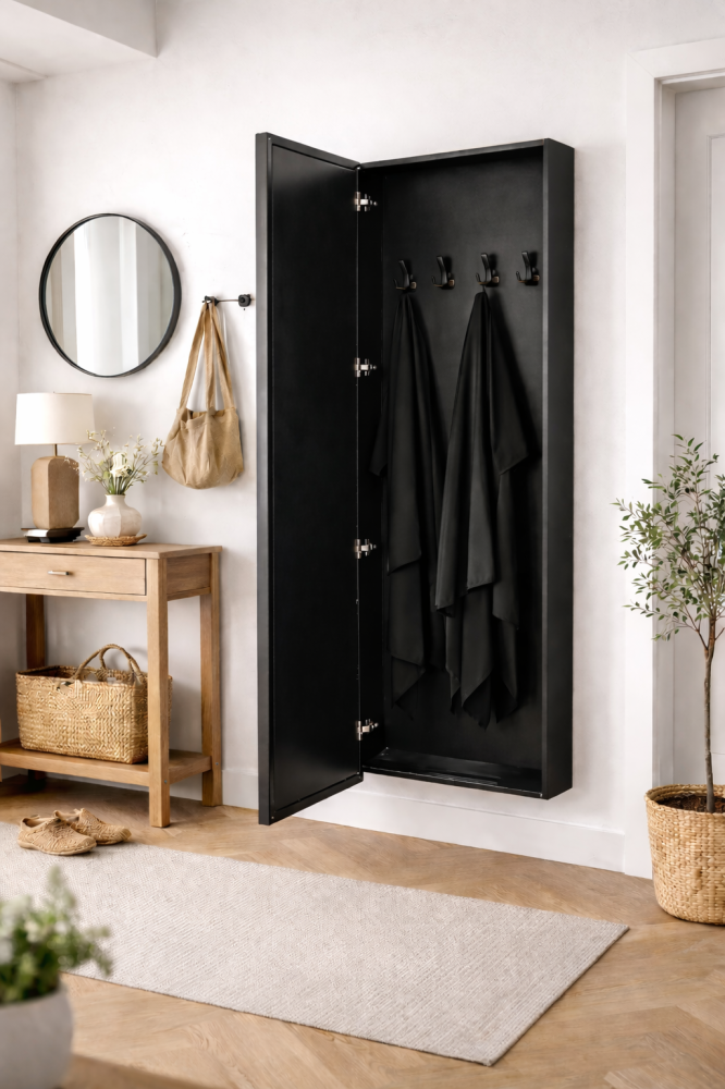 Innovative abaya wardrobe with a door for a wall panel, only needs a champagne-colored frame.