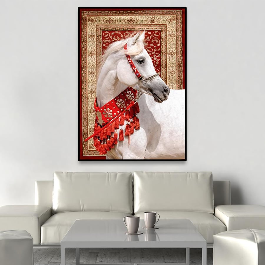 A horse painting with carpets in a distinctive and unique style