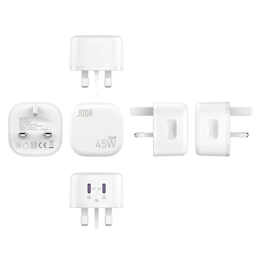 شاحن جداري جودا VoltPod 45 45 واط GaN بمنفذي USB-C - أبيض