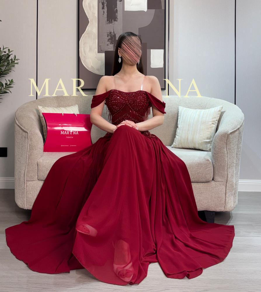 Sima dress (burgundy dress, evening dress with embellished bodice and georgette)
