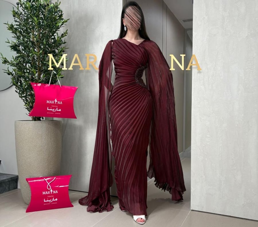 Dilara dress (burgundy crinkle dress with hand embroidery on the side)