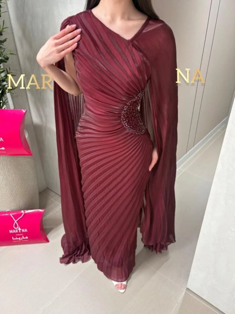 Dilara dress (burgundy crinkle dress with hand embroidery on the side)
