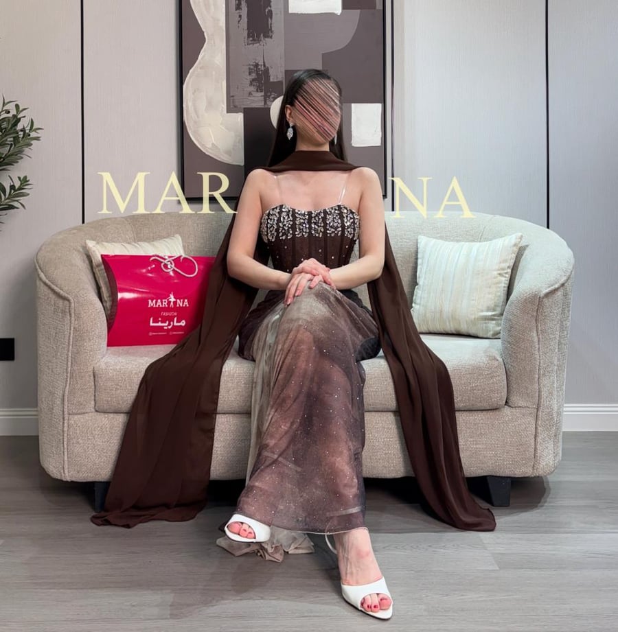 فستان سيليا (فستان صدريه تطريز يدوي كرستال الاصلي استرتش مموج وشال جورجيت )