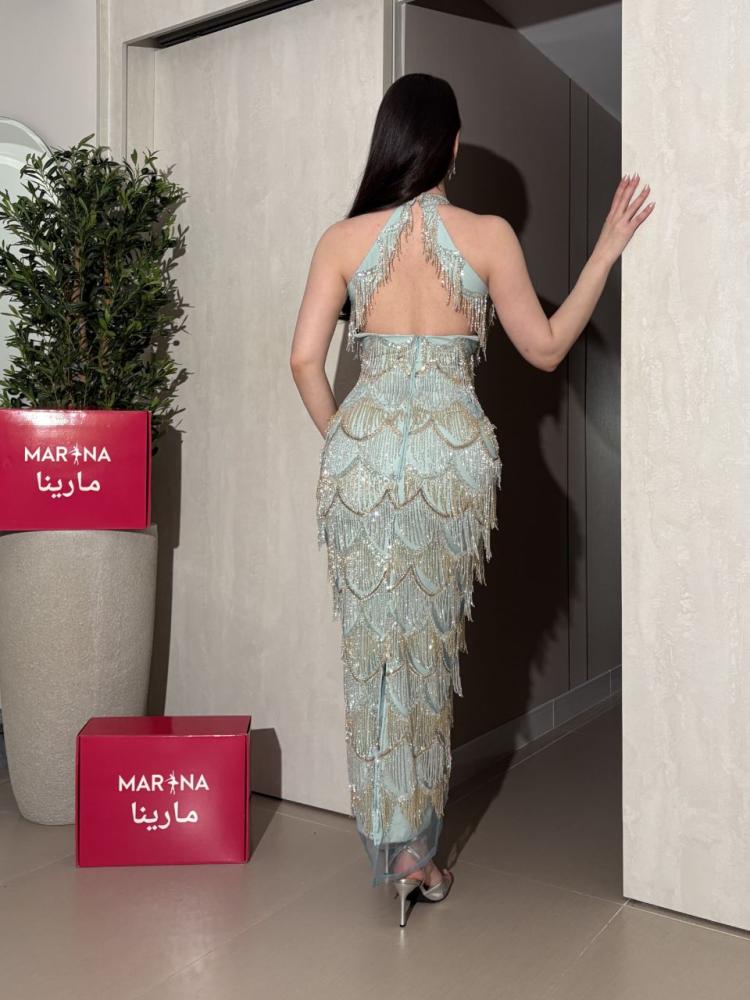فستان نارين  (فستان تيفاني كلفه شك سهره هدب خرز فتحه ظهر )