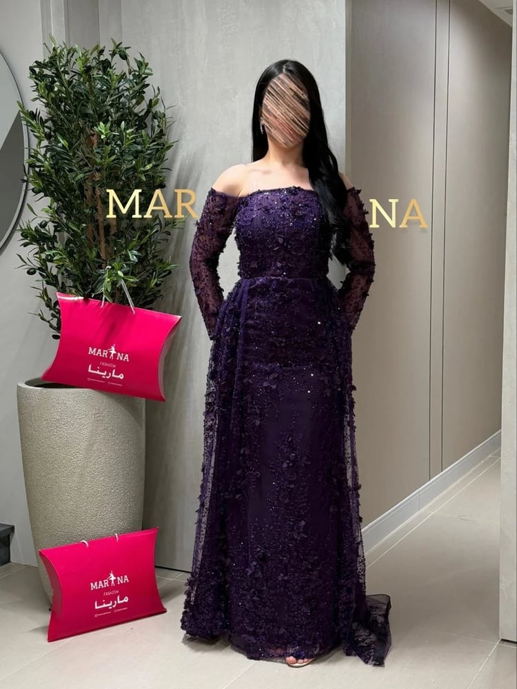 Evie dress (lilac dress with floral print and train)
