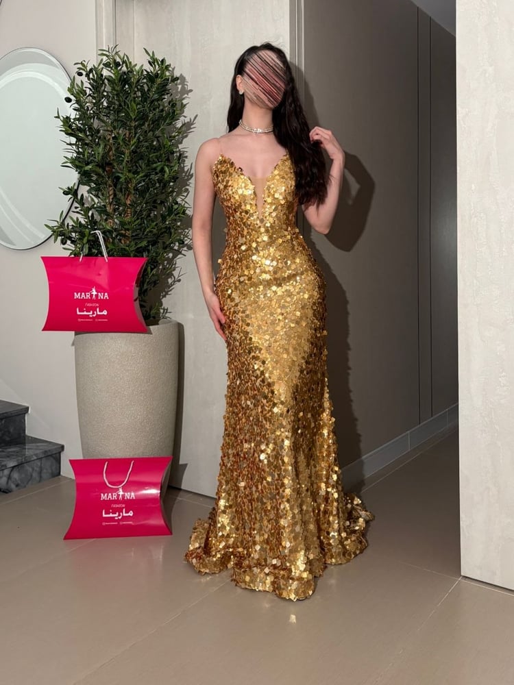 فستان شيمي(فستان ذهبي كلفه سهره راقيه ذيل