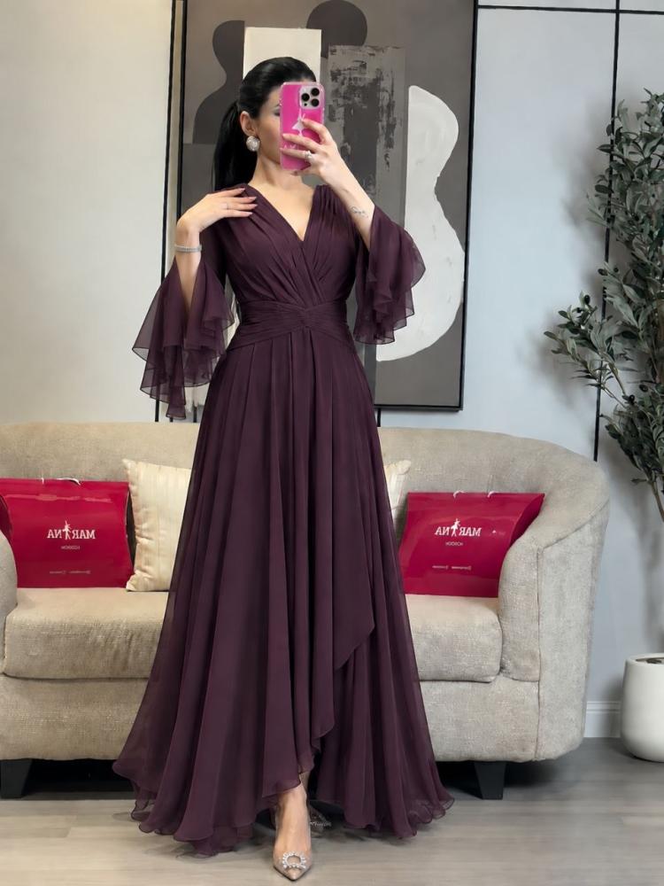 فستان رغد  (فستان موف جورجيت انيق مع كسرات اماميه