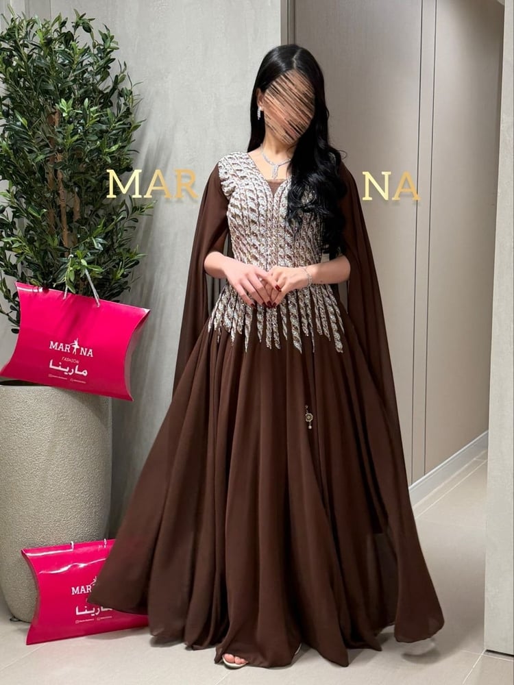 Arsan dress (Mocha dress, bodice with beaded trim and georgette, long sleeves)