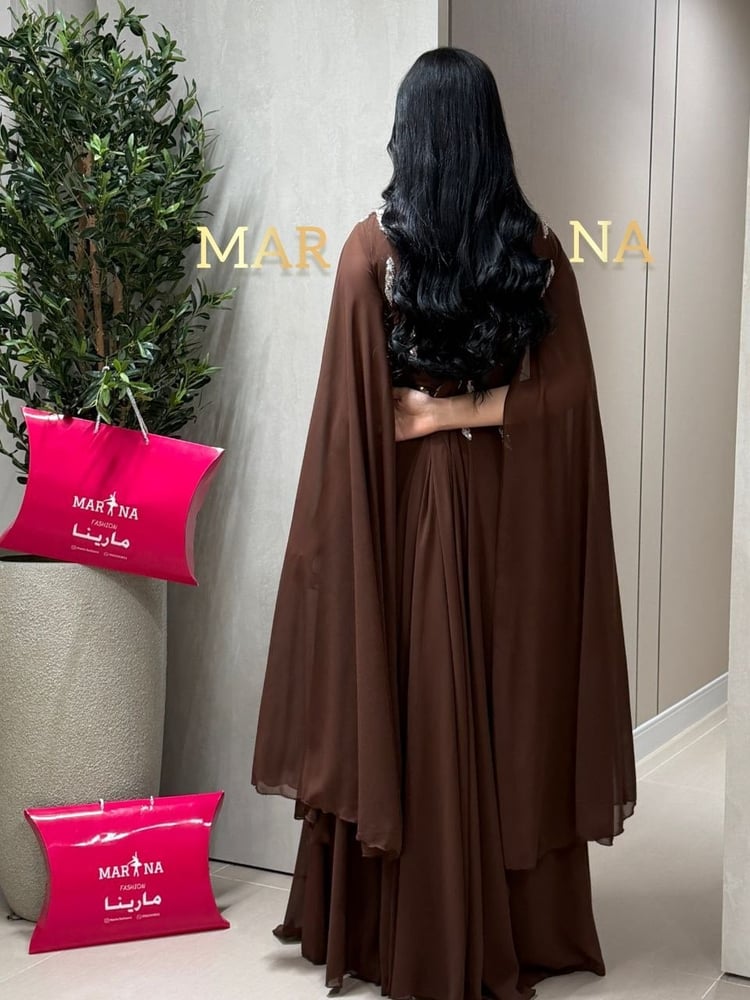Arsan dress (Mocha dress, bodice with beaded trim and georgette, long sleeves)