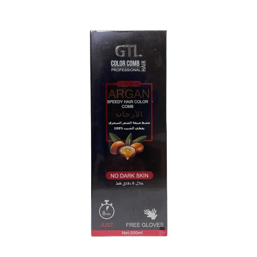 Hair dye shampoo comb with argan dark brown color 200 ml from GTL
