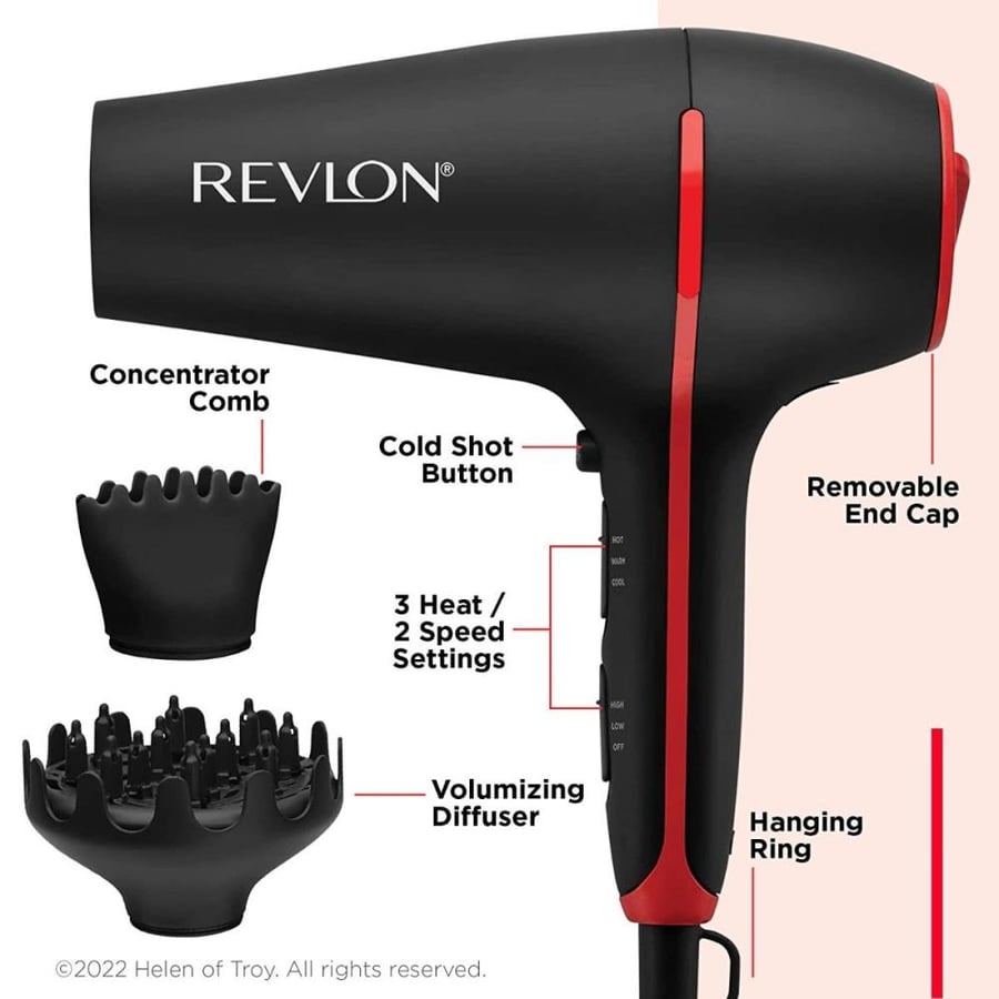 Revlon hair dryer enhanced with coconut oil - hair thickening and easy styling RVDR5317ARB