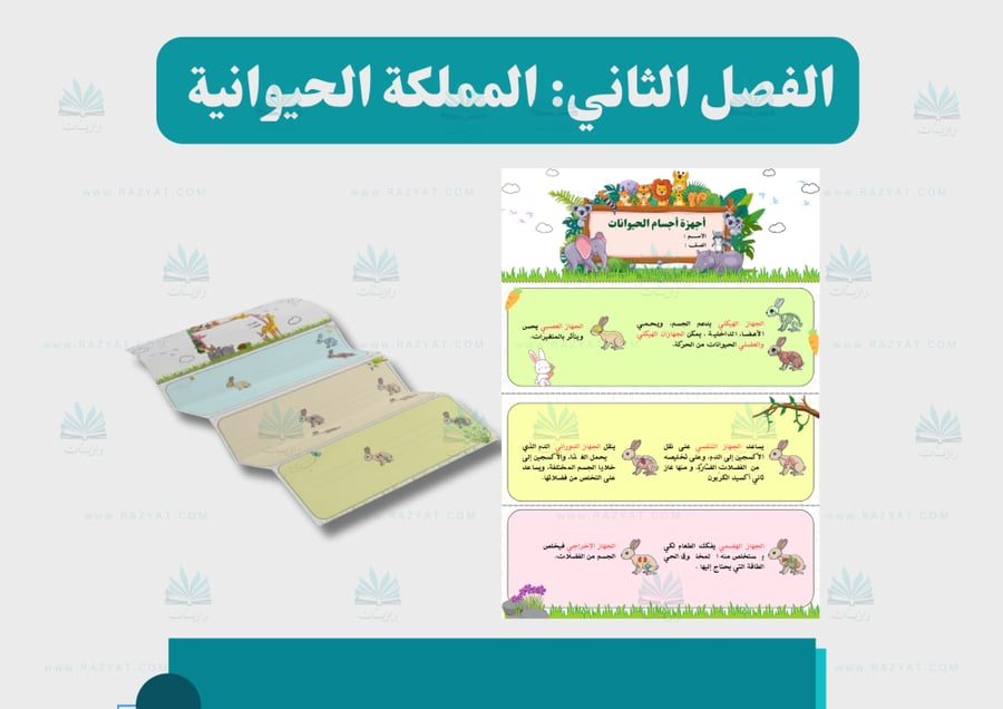 صورة مطوية اجهزة اجسام الحيوانات علوم رابع ابتدايي جاهزة للطباعة