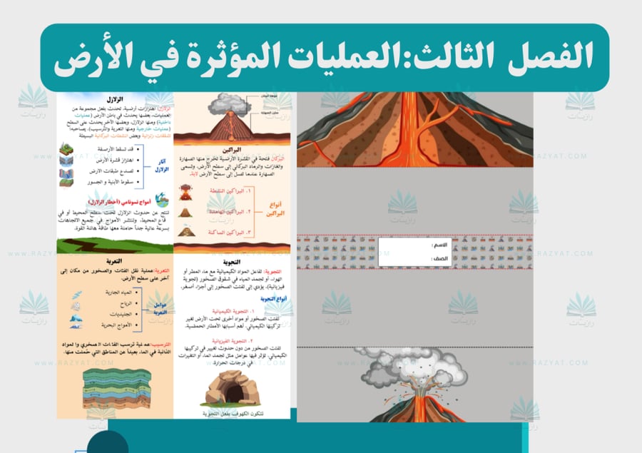 صورة مطوية العمليات الموثرة في الارض علوم خامس ابتدايي جاهزة للطباعة