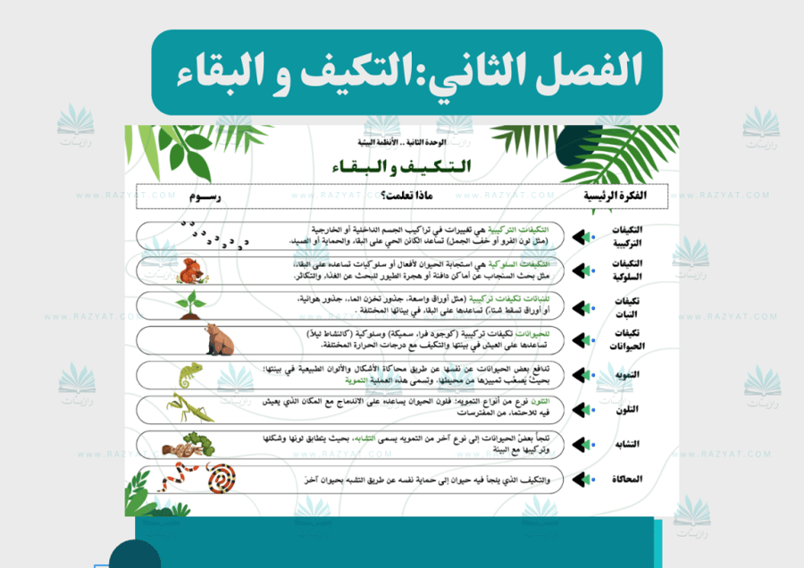 معاينة الثالثة مطوية التكيف و البقاء علوم خامس ابتدايي جاهزة للطباعة