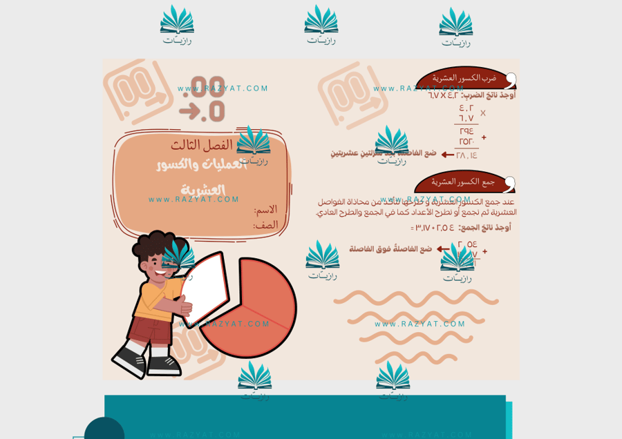 صورة مطوية العمليات على الكسور العشرية رياضيات سادس ابتدايي جاهزة