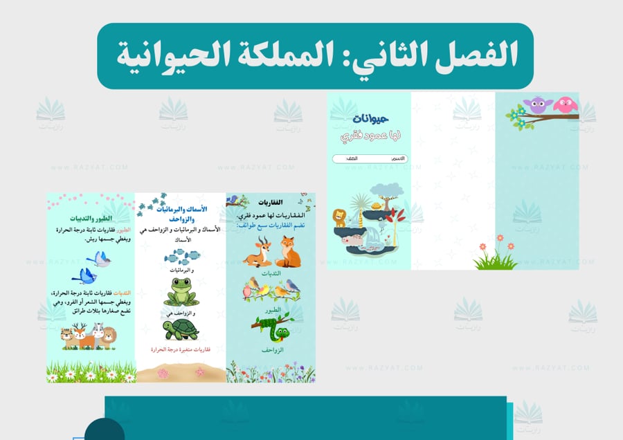 صورة مطوية الحيوانات الفقارية علوم رابع ابتدايي جاهزة للطباعة
