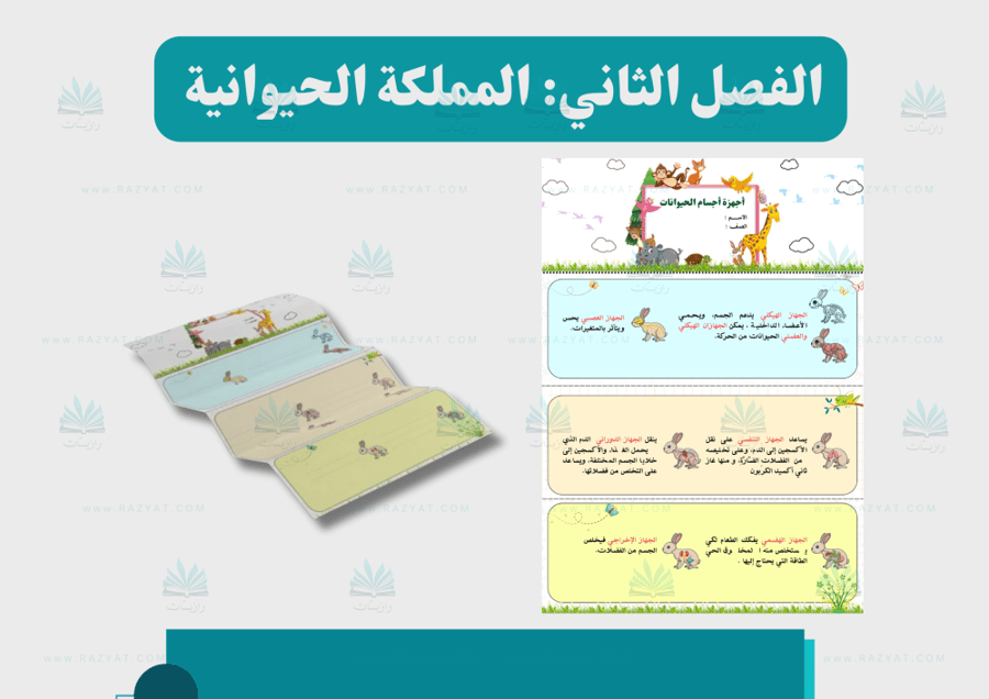 صورة مطوية اجهزة اجسام الحيوانات علوم رابع ابتدايي جاهزة للطباعة