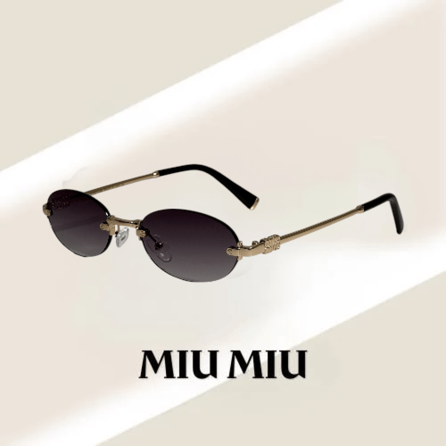 نظارة ميو ميو Rimless باللون الذهبي بعدسة صغيره باللون الاسود المدرج