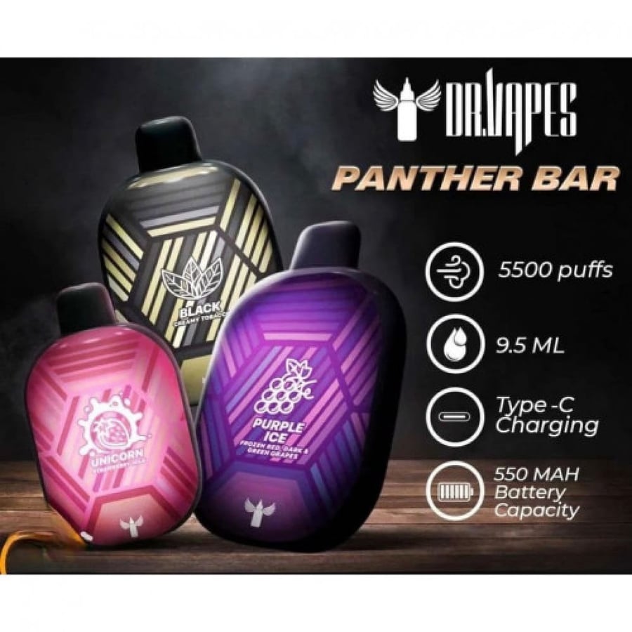 سحبة بنك بانثر بار مكس عنب ايس من دكتور فيب 5500 شفطة DR. VAPE PANTHER BAR Purple Ice 5500 Puff