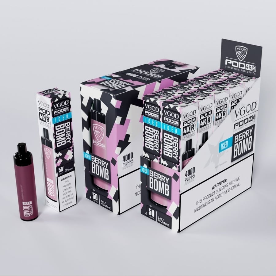 سحبة فيقود 4k بيري بومب ايس 4000 موشة VGOD POD 4K Disposable Berry Bomb ICED 4000 PUFFS