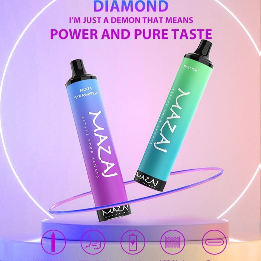 سحبة مزاج ديموند نكهة مشروب الطاقة روك ستار 5000 موشة - MAZAJ Diamond Rockstar 5000 puffs