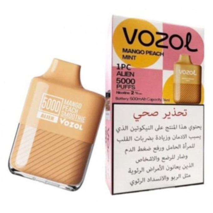 سحبة فوزول الين 5000 موشة مانجو خوخ نعناع VOZOL ALIEN DISPOSABLE 5000 PUFF MANGO PEACH MINT