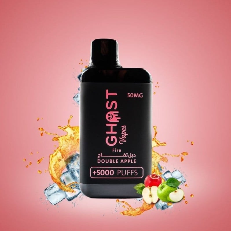 سحبه قوست فيب تفاحتين ايس 5000 موشة - Ghost Vapes Double Apple Ice 5000 Puff Disposable