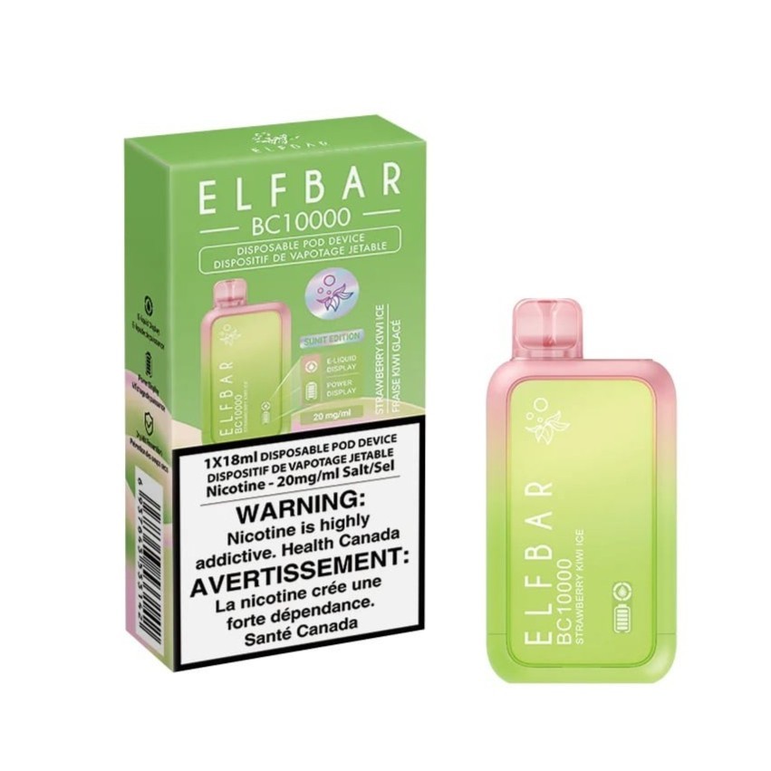 سحبة ايلف بار 10000 موشة فراولة كيوي ايس ELF BAR BC10000 STRAWBERRY KIWI ICE 10K PUFFS