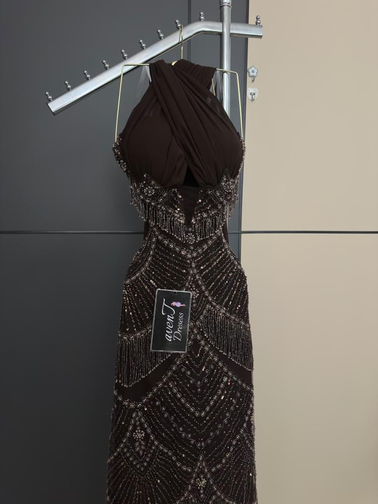 فستان سهره بني AF7560A