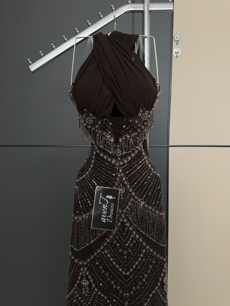 فستان سهره بني AF7560A