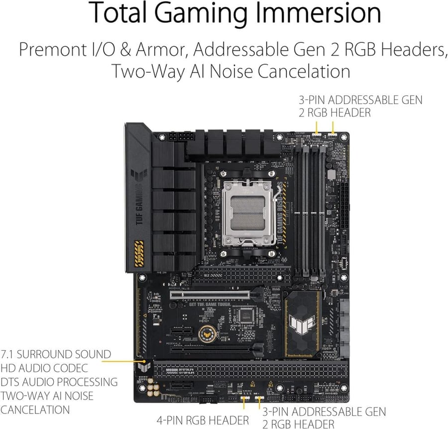 اللوحة الأم من أسوس طراز تاف جيمنج B650-PLUS لمعالجات آي إم دي مع ذاكرة DDR5 بتصميم ATX