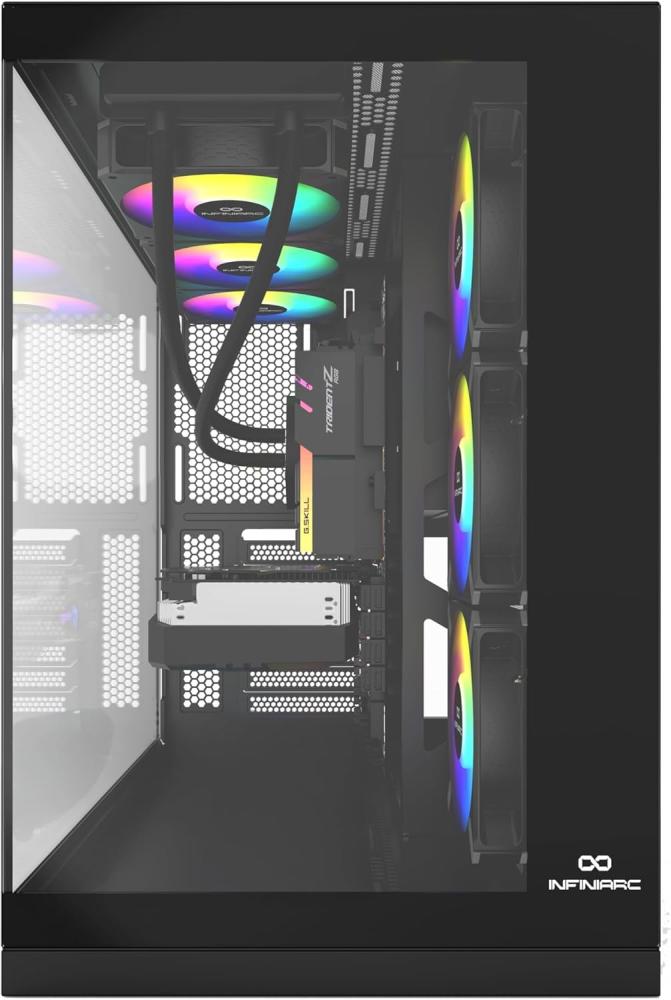 جهاز ألعاب INFINIARC Cube Pro 5070 12GB – معالج AMD Ryzen 7 7800X3D، B650، رسومات GDDR7، DDR5 16GB، SSD NVMe 1TB، مبرد سائل، Windows PRO، طاقة Corsair 750W (أسود)