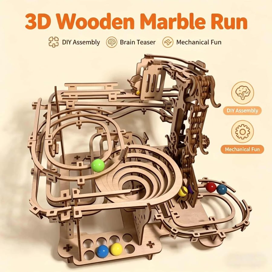 متاهة المسارات الميكانيكية الرخامية الخشبية 3D Marble Run