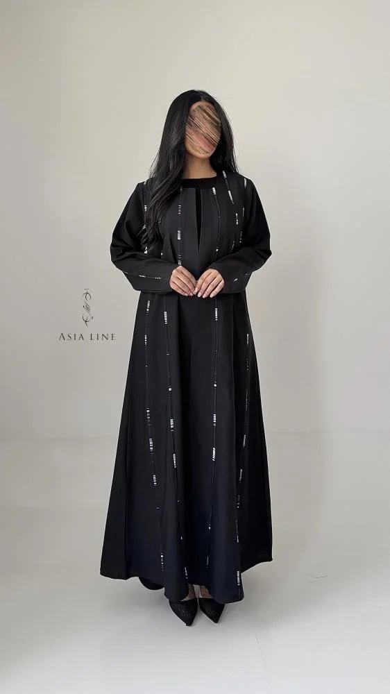 عباية A-45 كتان بتفاصيل خطوط