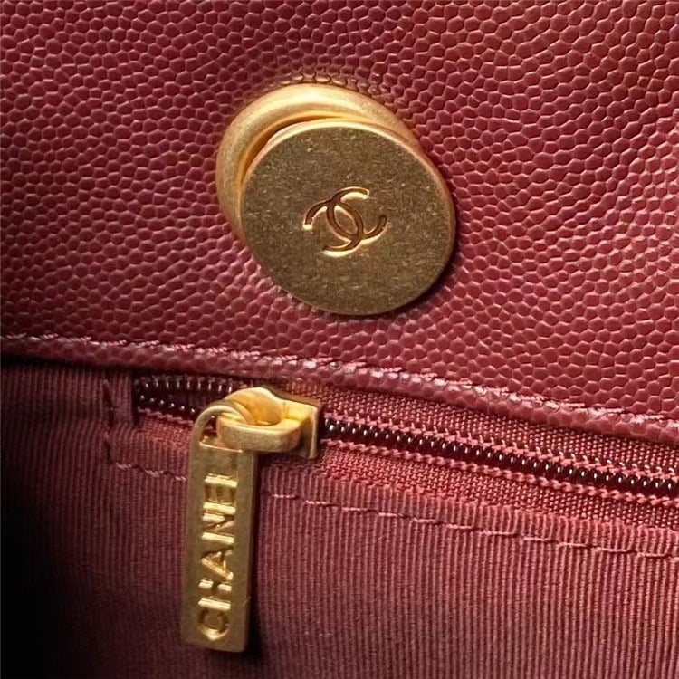 CHANEL Small Shopping Bag Grained Calfskin Gold Tone Metal
