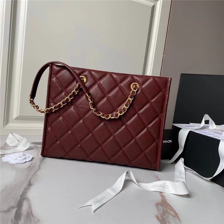 CHANEL Small Shopping Bag Grained Calfskin Gold Tone Metal